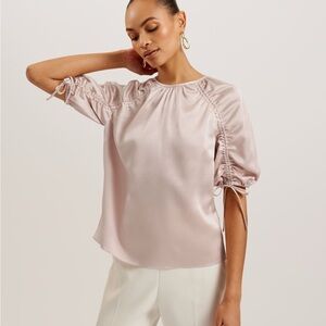 Ted Baker London Mayiann Puff Sleeve Satin Blouse Pink Size Medium NWT